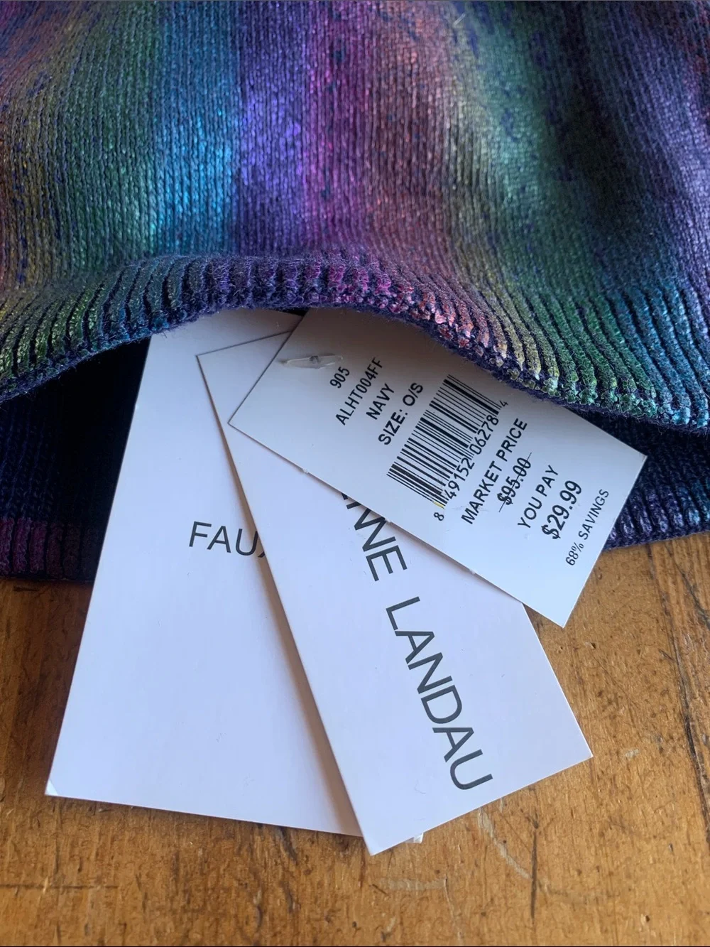 Adrienne Landau Womens Iridescent Navy Beanie with Pom